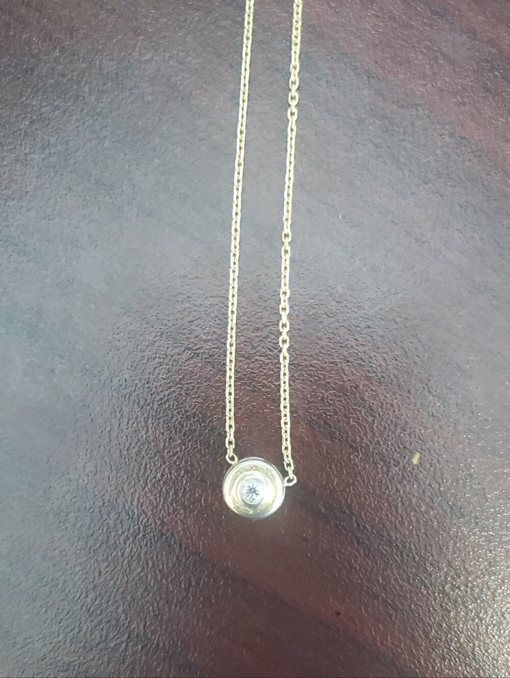 14 K  Gold Round Pendant Necklace with Center Stone